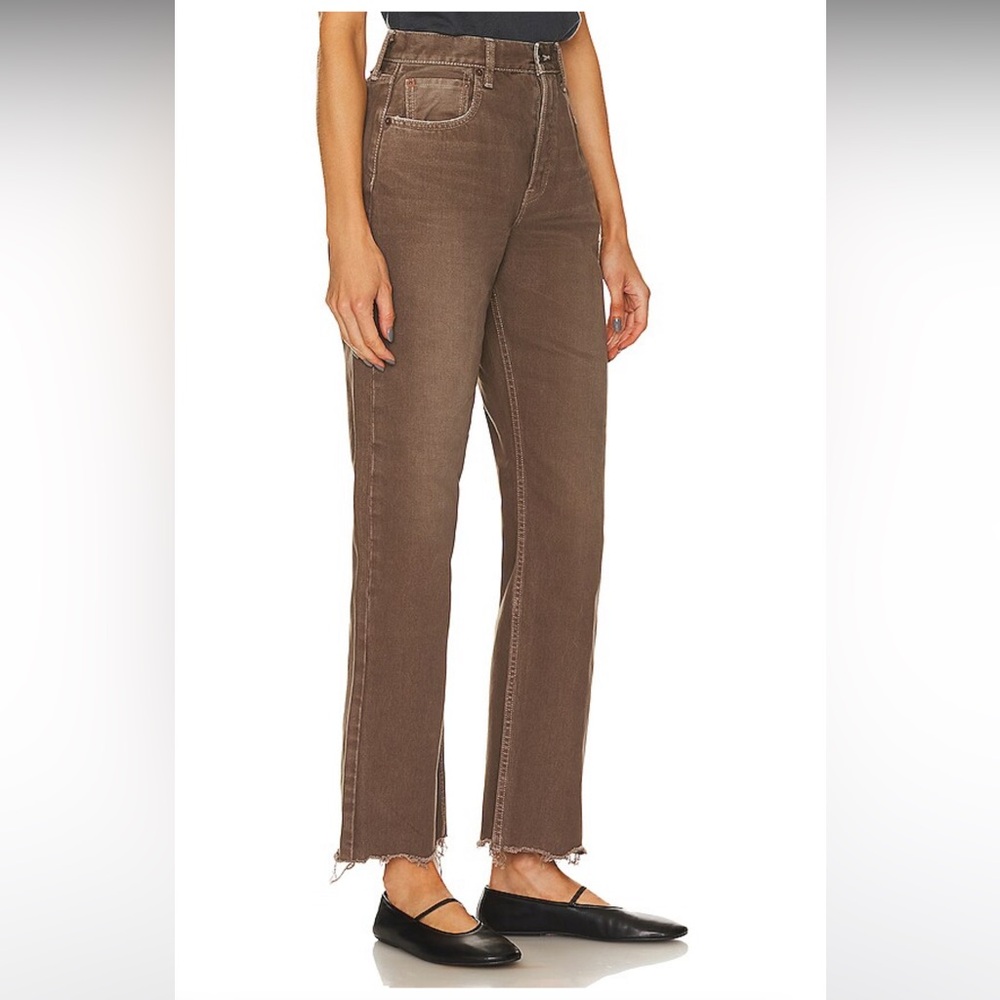 MOUSSY Vintage Emery Wide Straight Raw Hem Button Fly Jeans in Brown - 28 - Picture 2 of 15